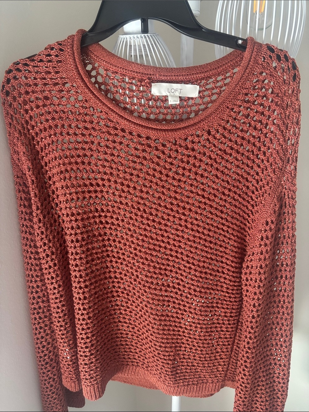 LOFT Open-Knit Terracotta Scoop-Neck Sweater